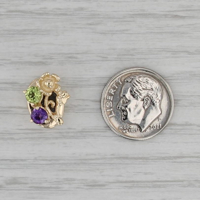 Vintage 0.48ctw Amethyst Peridot Flower Slide Bracelet Charm 14k Yellow Gold
