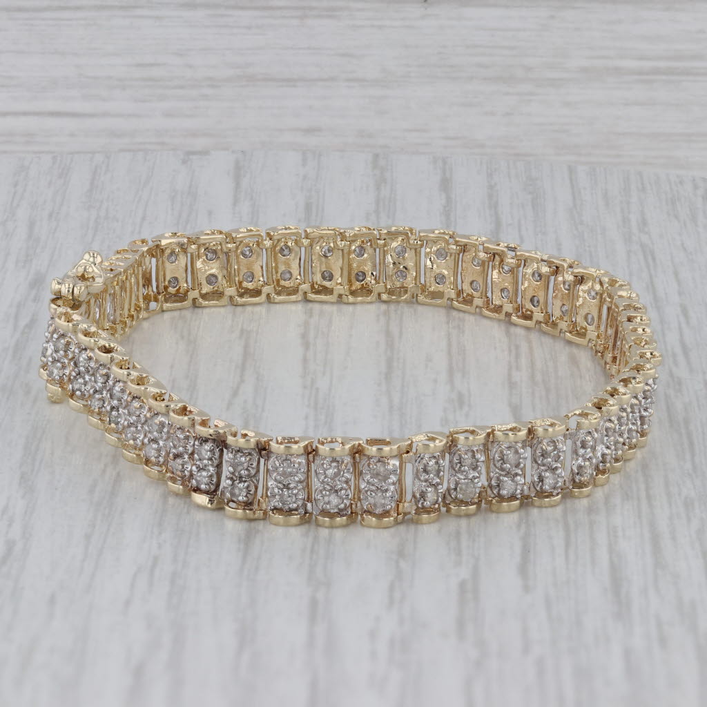 Gray 1.50ctw Diamond 10k Yellow White Gold Tennis Bracelet 7.75"