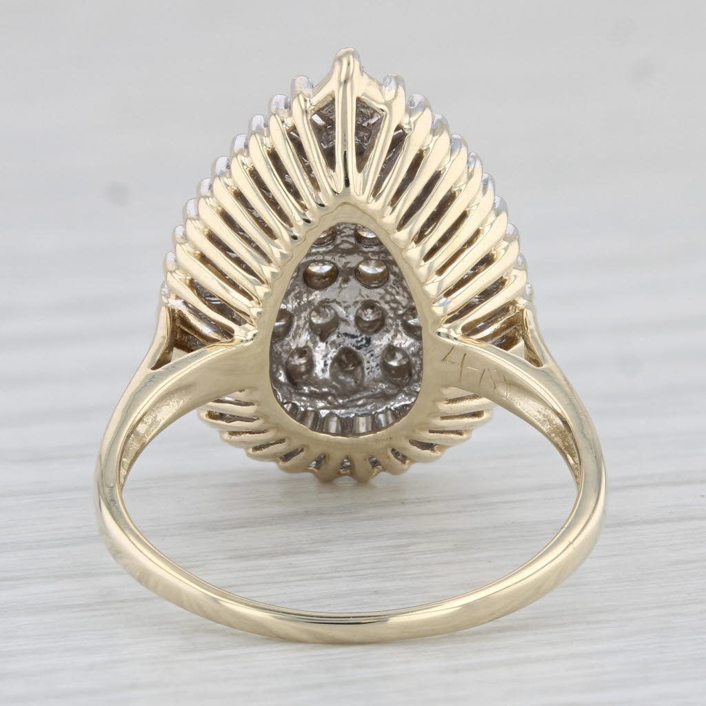 Light Gray 1.02ctw Teardrop Diamond Ring 10k Gold Size 8.75 Cluster Cocktail