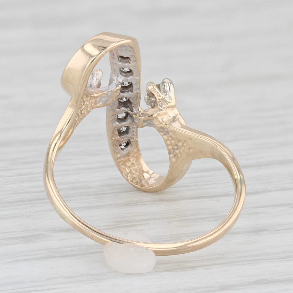 Light Gray Diamond Ribbon Ring 10k Yellow Gold Size 6.5 Bypass