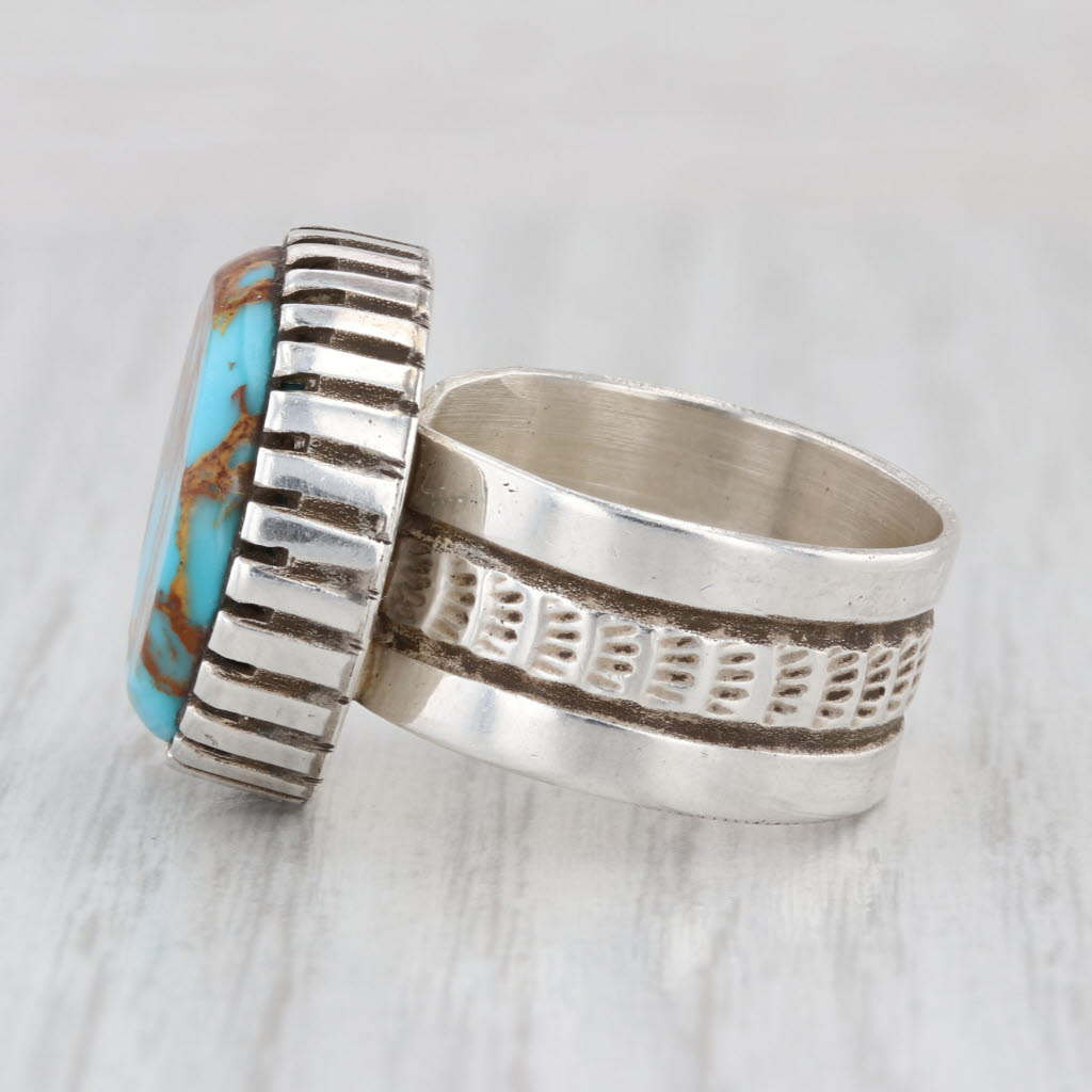 Vintage Native American Resin Ring Sterling Silver Imitation Turquoise Kewa Sz 8