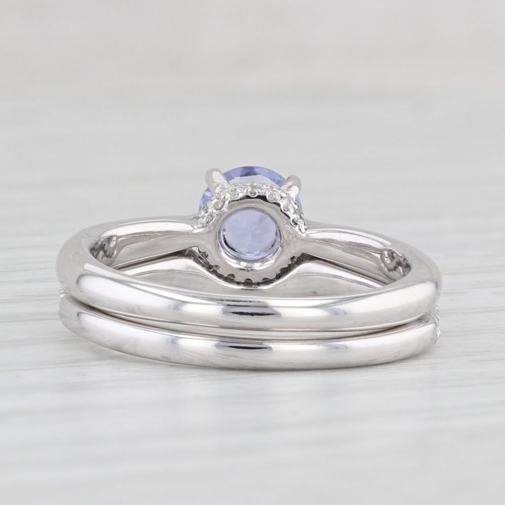 Light Gray 1ctw Round Tanzanite Engagement Ring Diamond Wedding Band 18k Gold Bridal Set