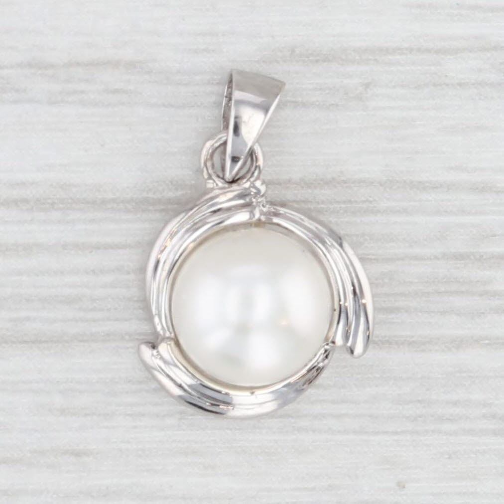 Light Gray 6.6 mm Cultured Pearl Solitaire Bead Pendant 14k White Gold Small Drop