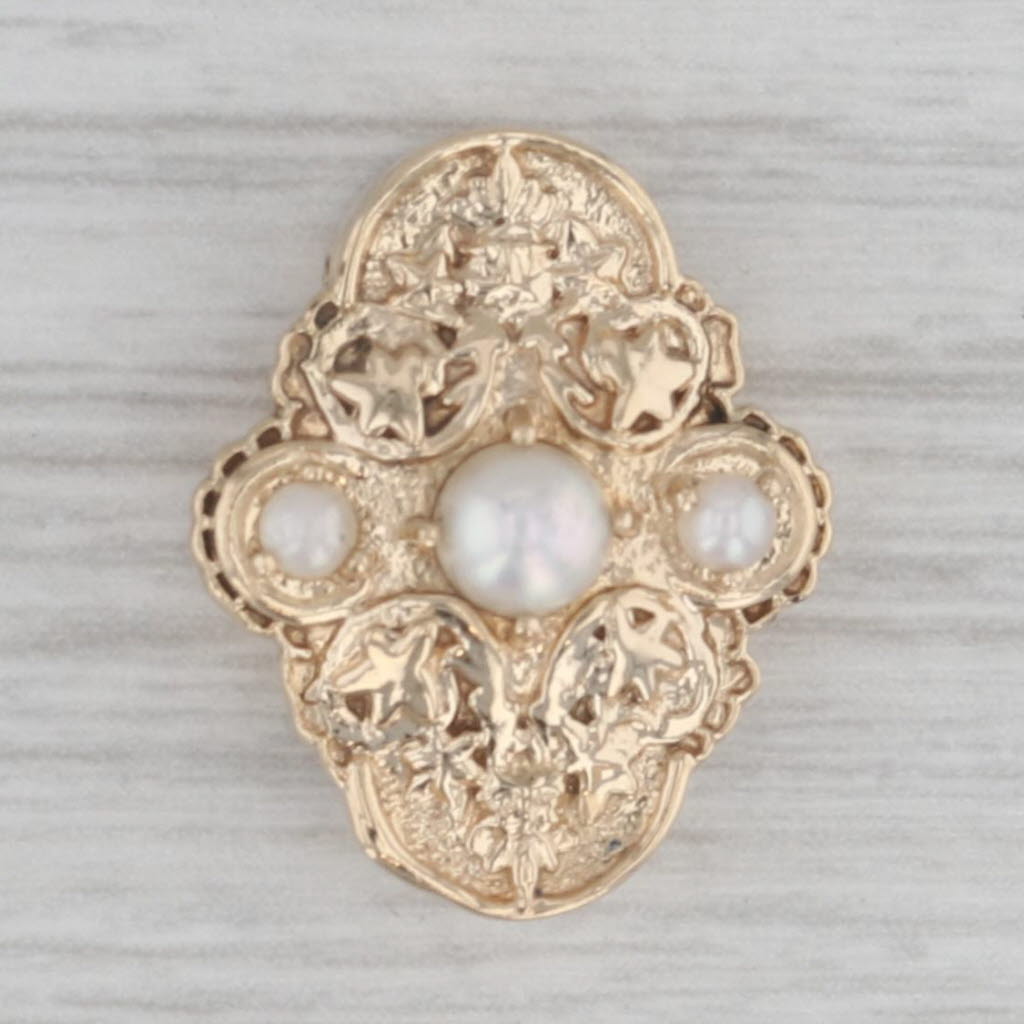 Gray Cultured Pearl Filigree Slide Bracelet Charm 14k Yellow Gold Richard Glatter
