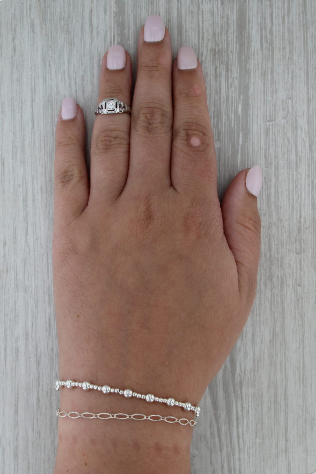 Art Deco 0.15ct Diamond Solitaire Engagement Ring 18k White Gold Filigree Size 2