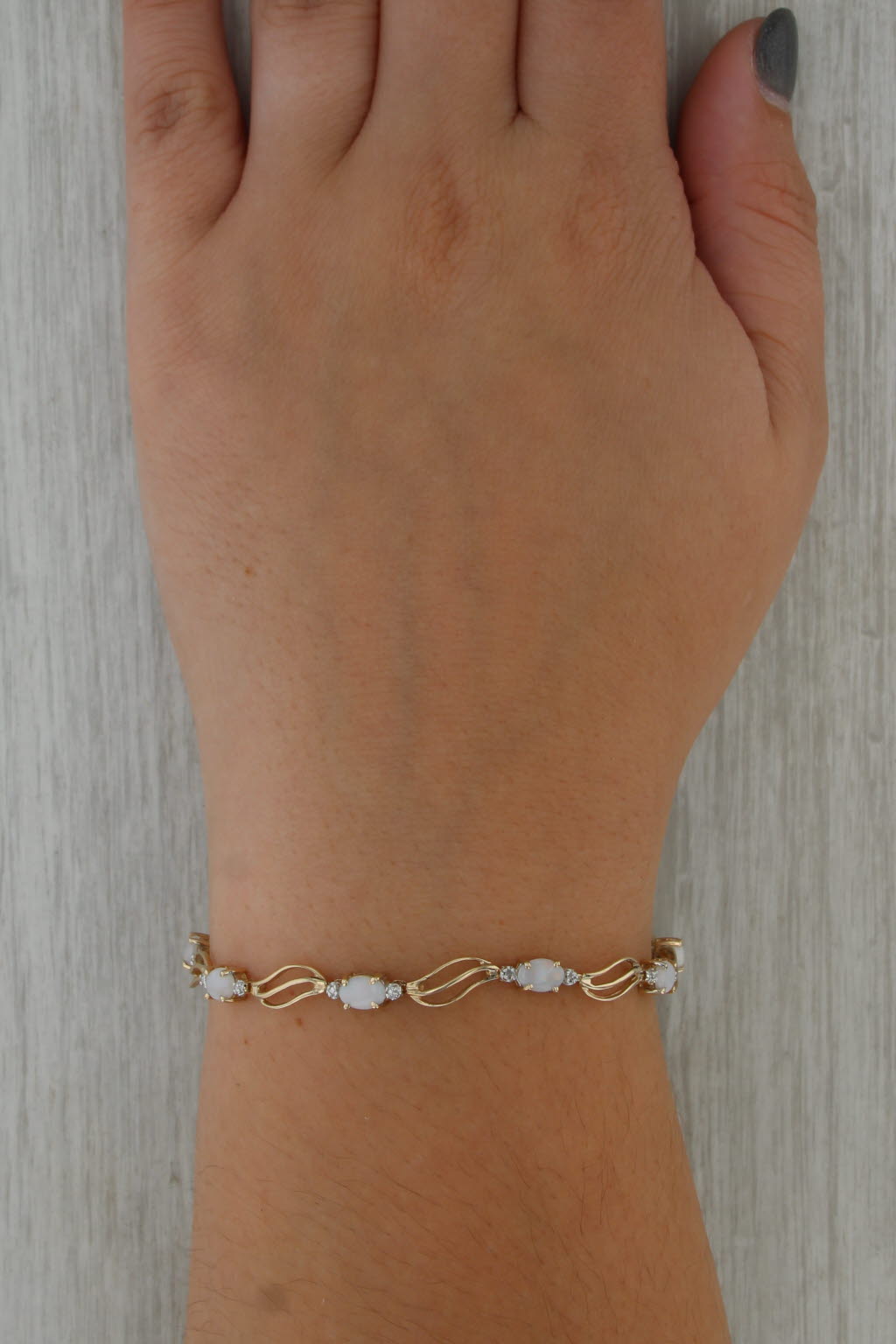 Opal Diamond Bracelet 10k Yellow Gold 7" 4.9mm
