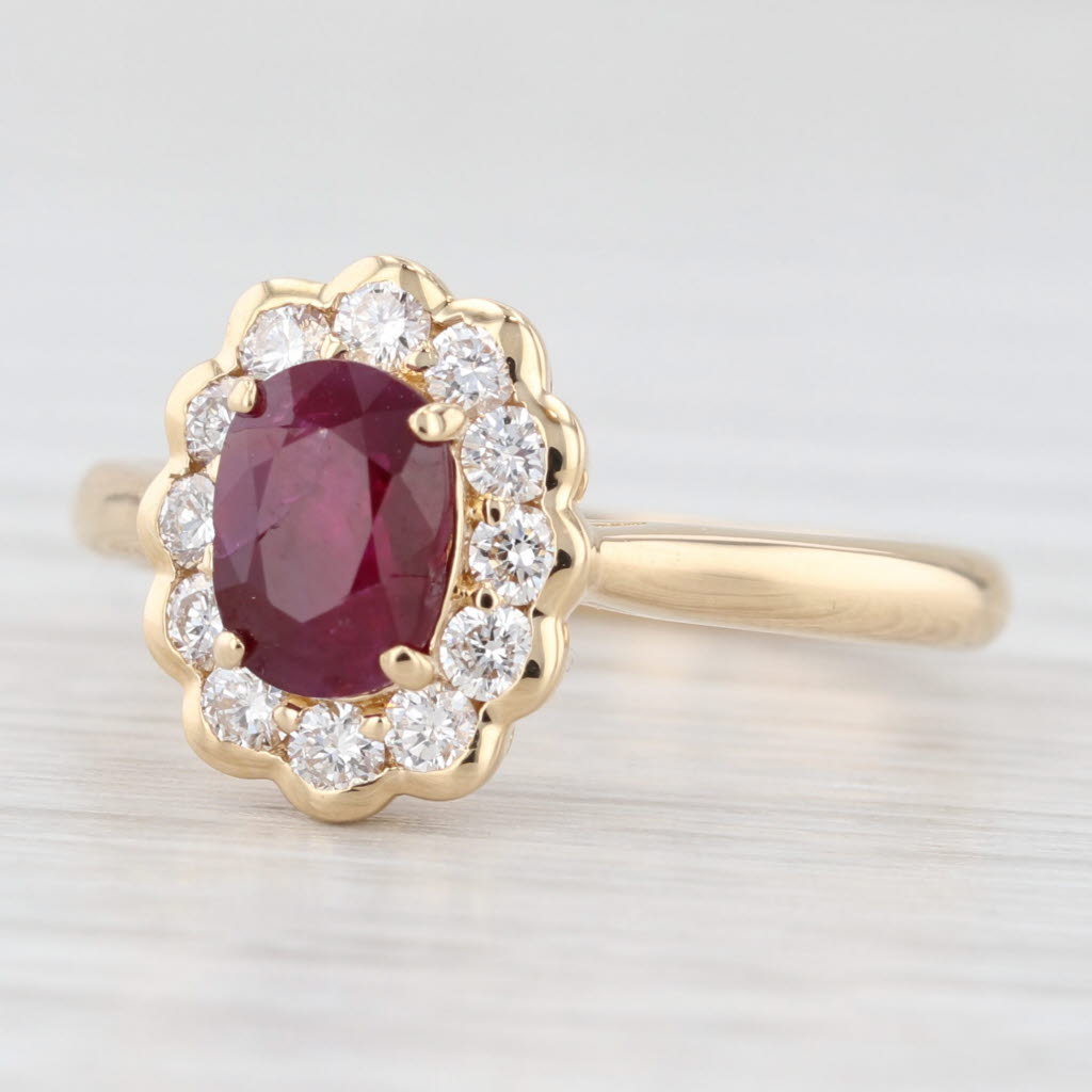 Light Gray 1.34ctw Ruby Diamond Halo Ring 18k Yellow Gold Size 6 Engagement AIGS