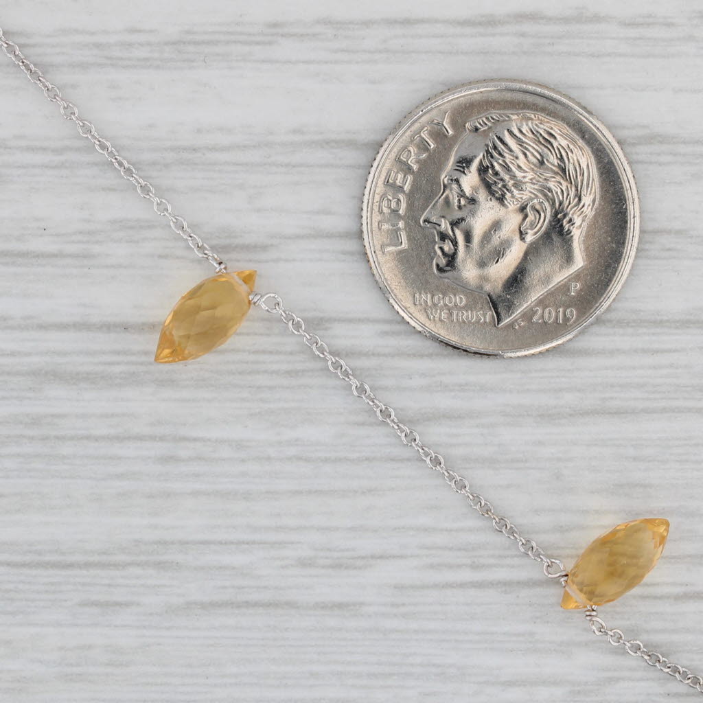 Gray Citrine Briolette Station Necklace 14k White Gold 16.5" Cable Chain