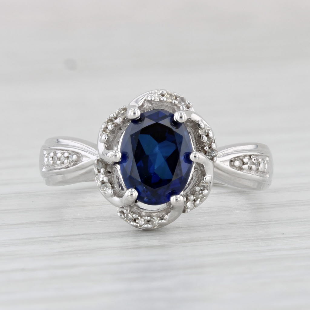 Light Gray 1.82ctw Oval Blue Lab Created Sapphire Diamond Ring 10k White Gold Engagement