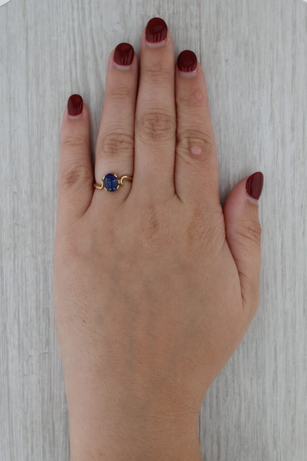 Lapis Lazuli Oval Cabochon Solitaire Ring 10k Yellow Gold Size 7