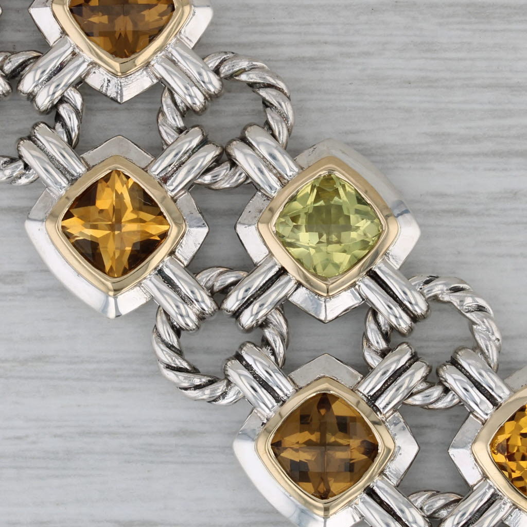 Gray David Yurman 0.25ctw Peridot Citrine Bracelet Sterling Silver 18k Gold 7"