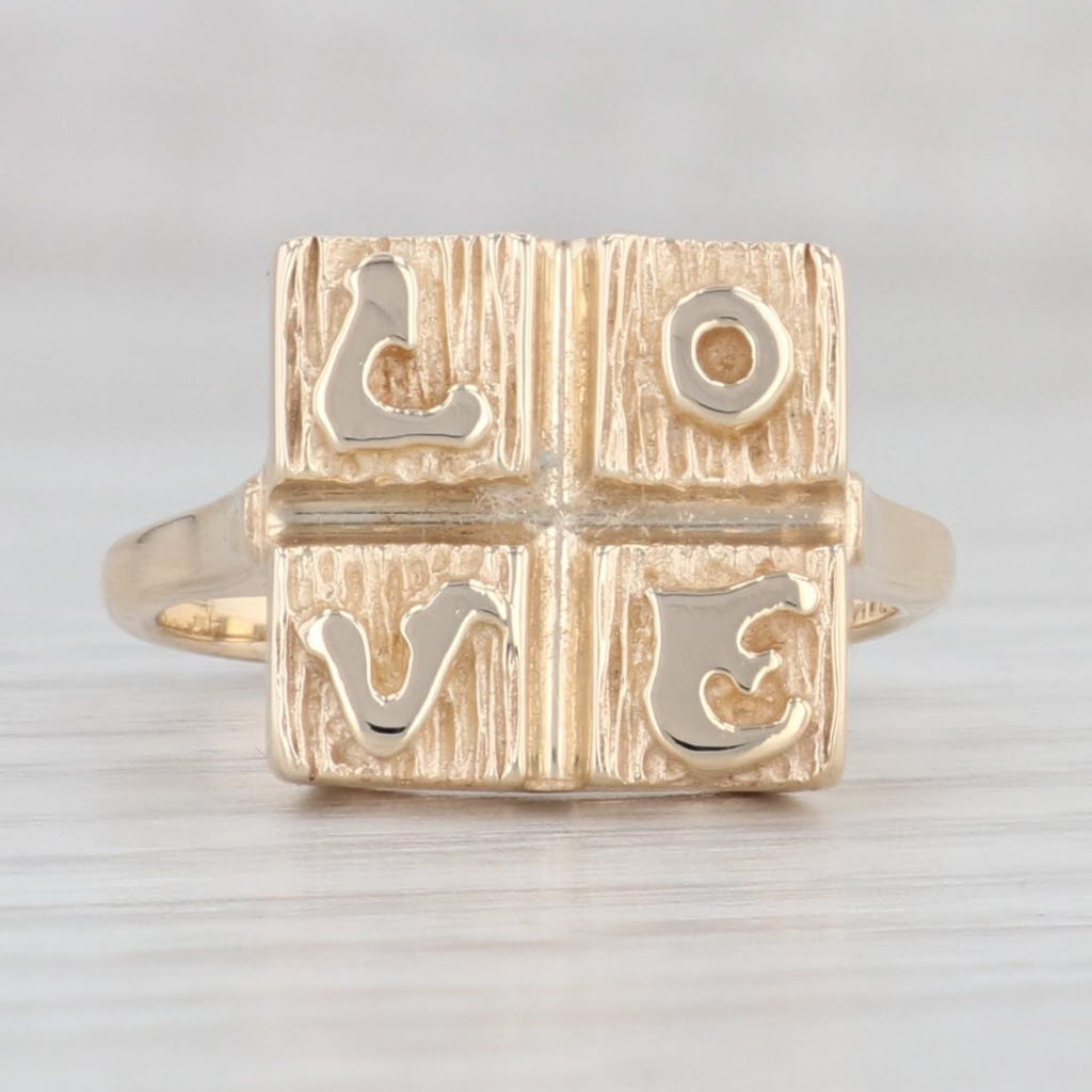 Light Gray LOVE Blocks Ring 14k Yellow Gold Size 6.5 Gift Keepsake