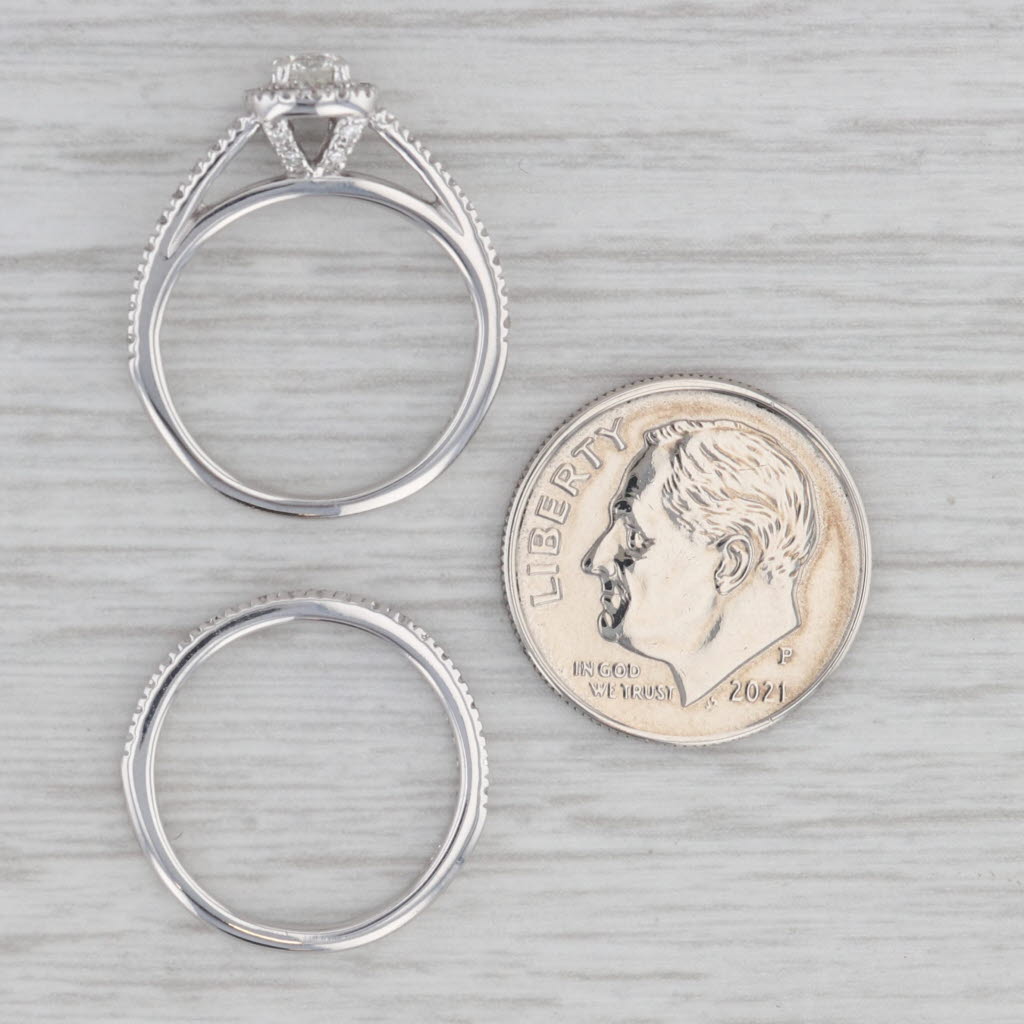 Gray 0.32ctw Round Diamond Halo Engagement Ring Wedding Band Set 14k White Gold