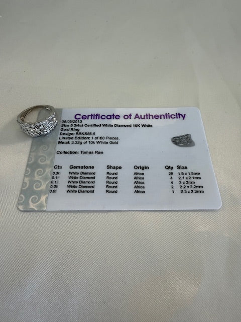 Dark Gray 0.75ctw Diamond Woven Knot Ring 10k White Gold Size 5 With Certification