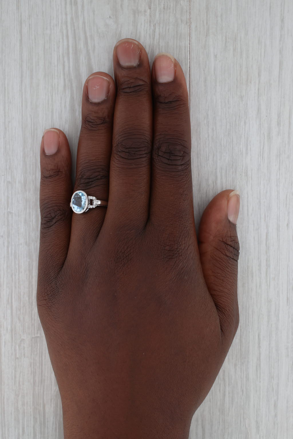 Dark Slate Gray 1.92ctw Oval Aquamarine Diamond Ring 14k White Gold Size 6.75