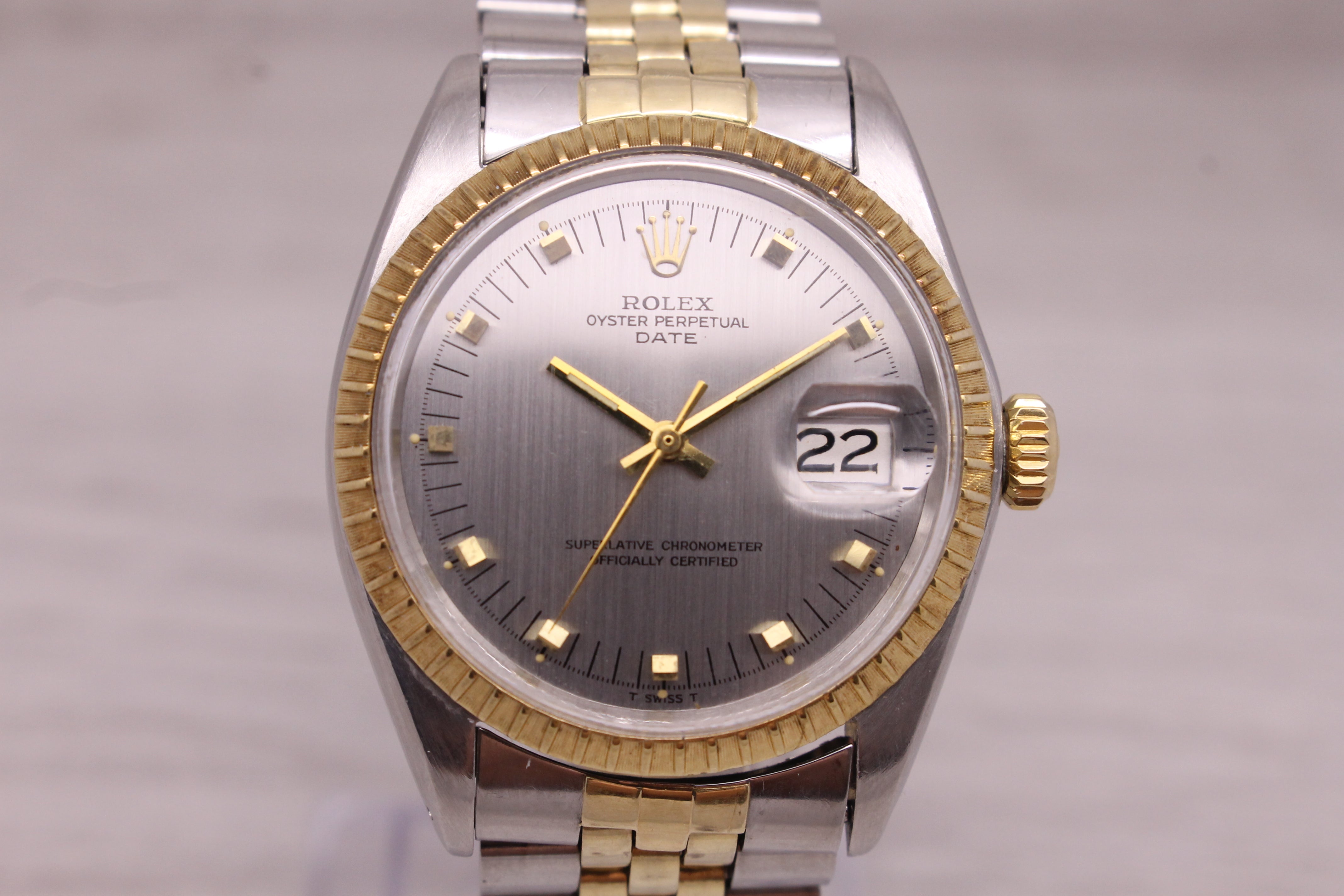 Vintage 1969 Rolex Date 1505 Mens 14k Steel Automatic Watch Jubilee w Box Papers