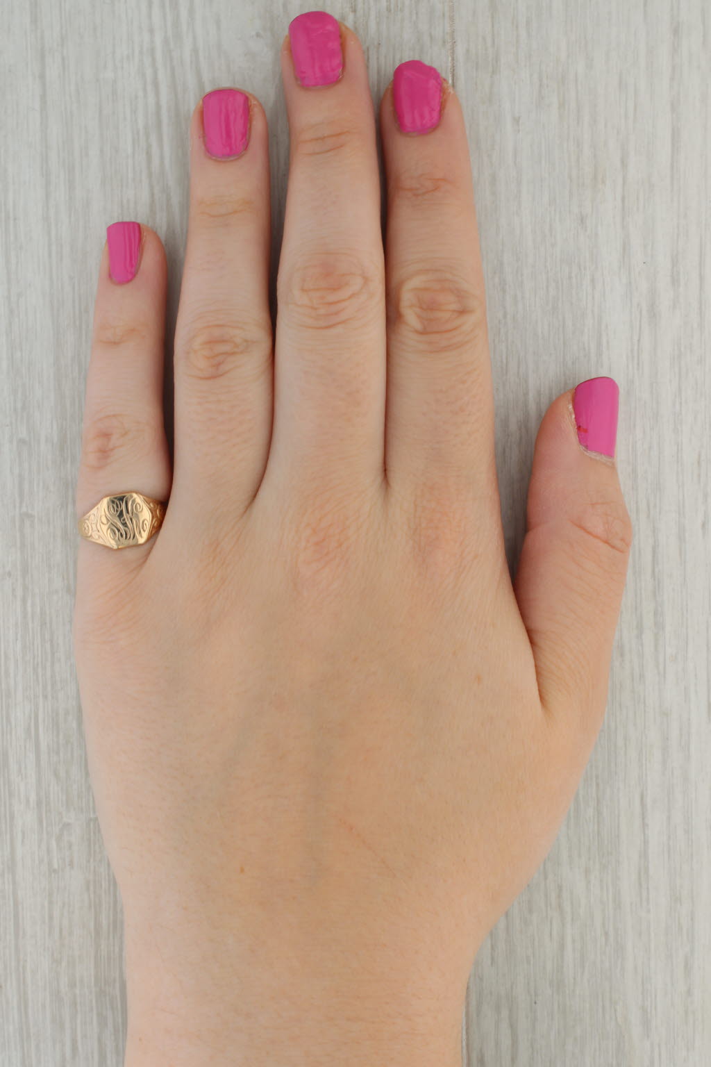 Rosy Brown Monogram Script Letters SK Signet Ring 10k Gold Size 6 Vintage Hand Engraved