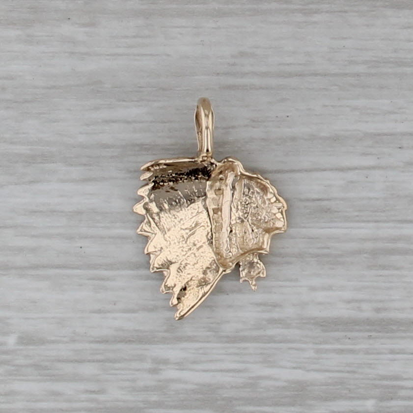 Indian Chief Head Pendant 10k Yellow Gold Native American Jewelry