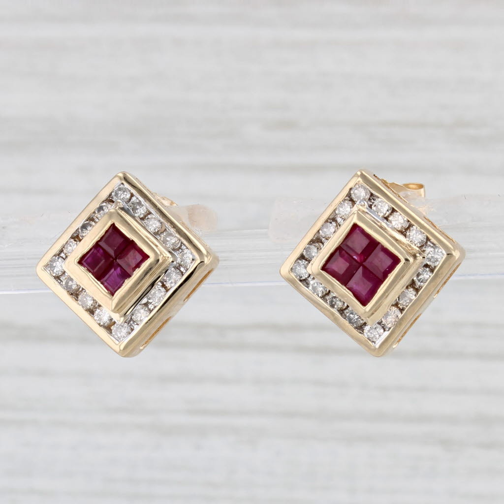 Light Gray 0.85ctw Ruby Diamond Halo Stud Earrings 14k Yellow Gold