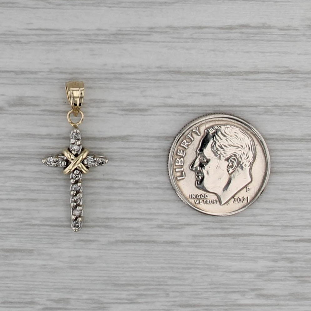 0.10ctw Diamond Cross Pendant 14k Bail 10k Crpss Small Drop