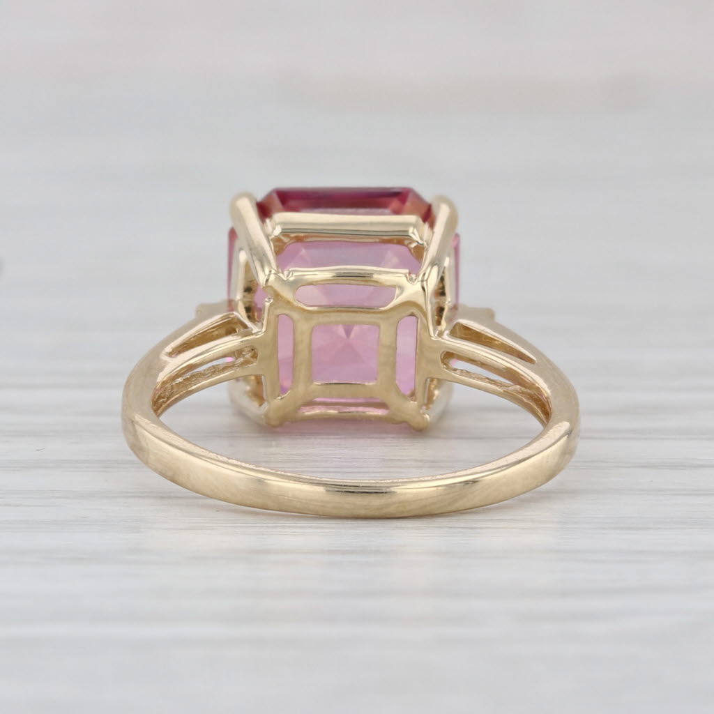 6.08ct Pink Mystic Topaz Solitaire Ring 10k Yellow Gold Size 6 Diamond Accents