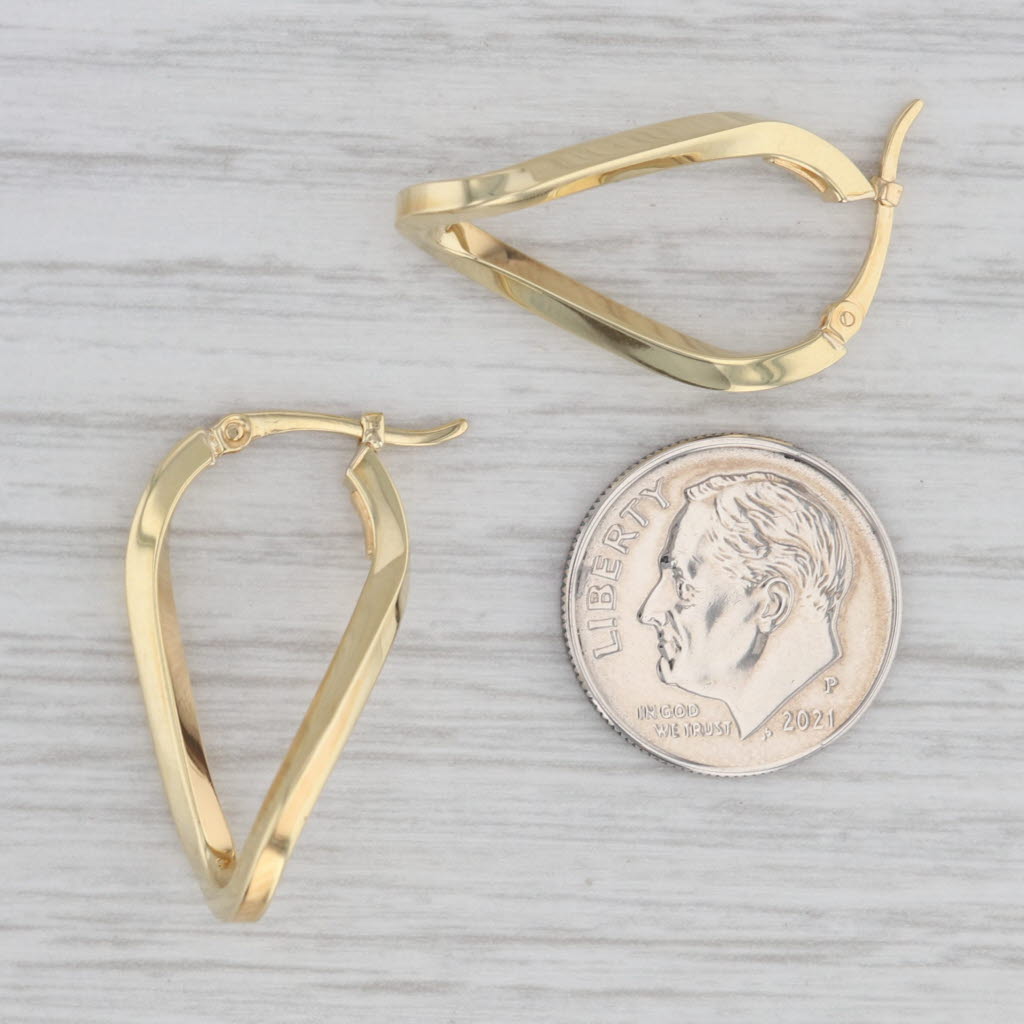 Gray Oval Twist Hoop Earrings 18k Yellow Gold Snap Top Hoops