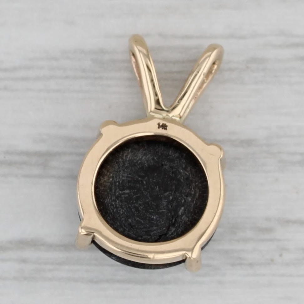 Gray Star Diopside Round Cabochon Solitaire Pendant 14k Yellow Gold Small Drop