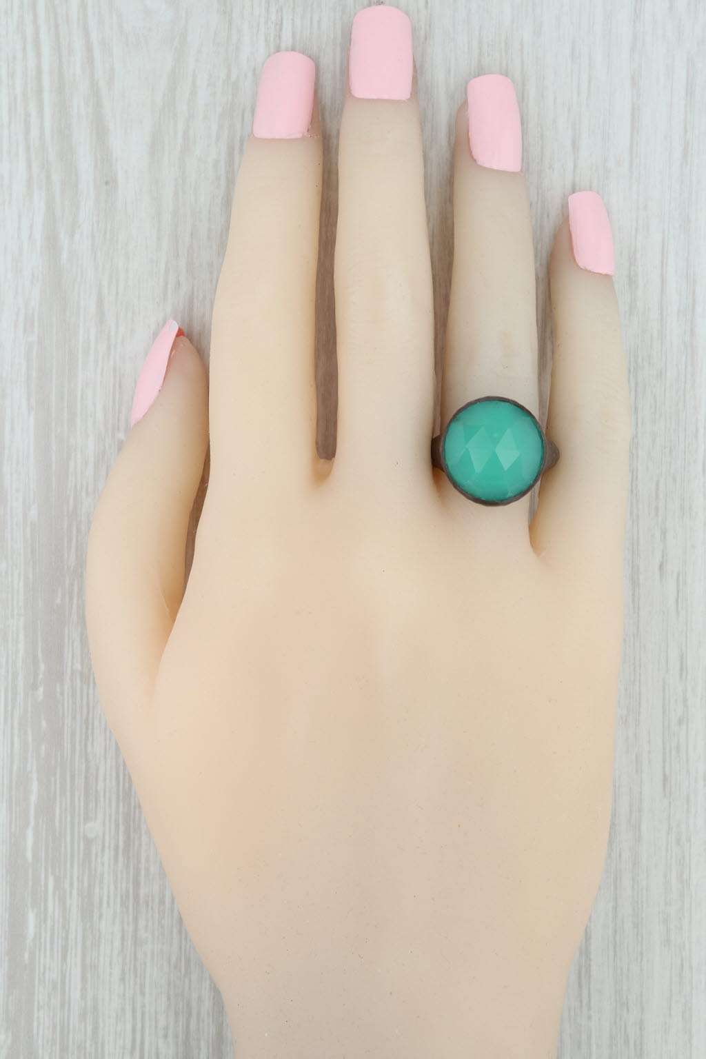 New Nina Nguyen Balance Green Chrysoprase Ring Hammered Sterling Silver Size 8