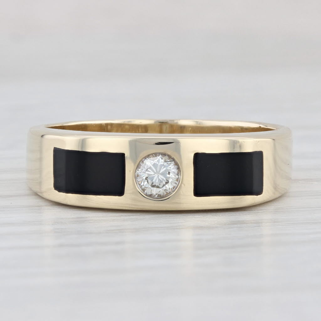 Light Gray Men's 0.25ct Diamond Onyx Ring 14k Yellow Gold Size 11.75 Wedding Band
