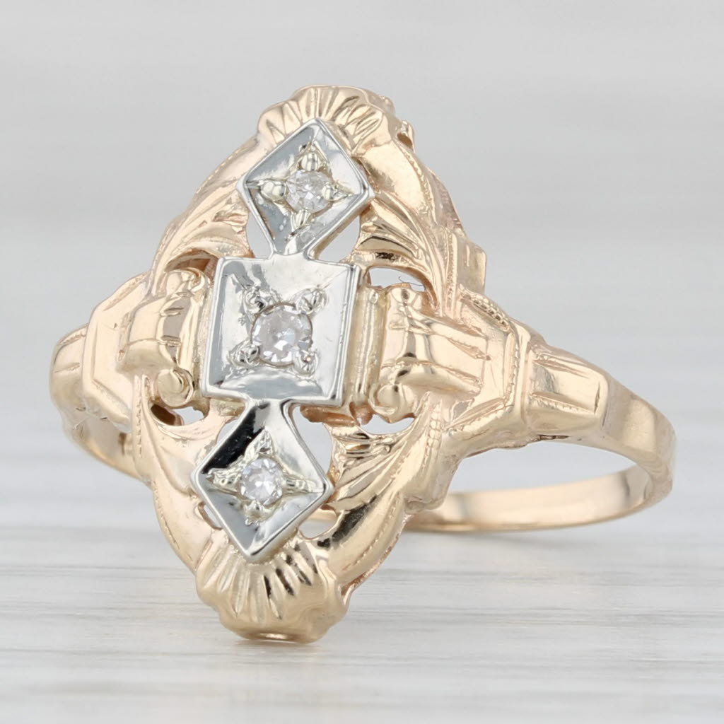 Light Gray Vintage Ornate Diamond Ring 14k Yellow White Gold Size 6