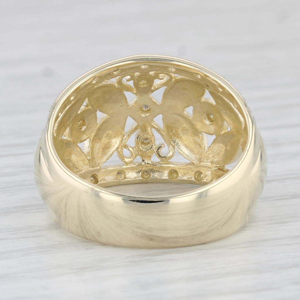 Light Gray Diamond Flower Ring 14k Yellow Gold Size 9 Floral Cocktail