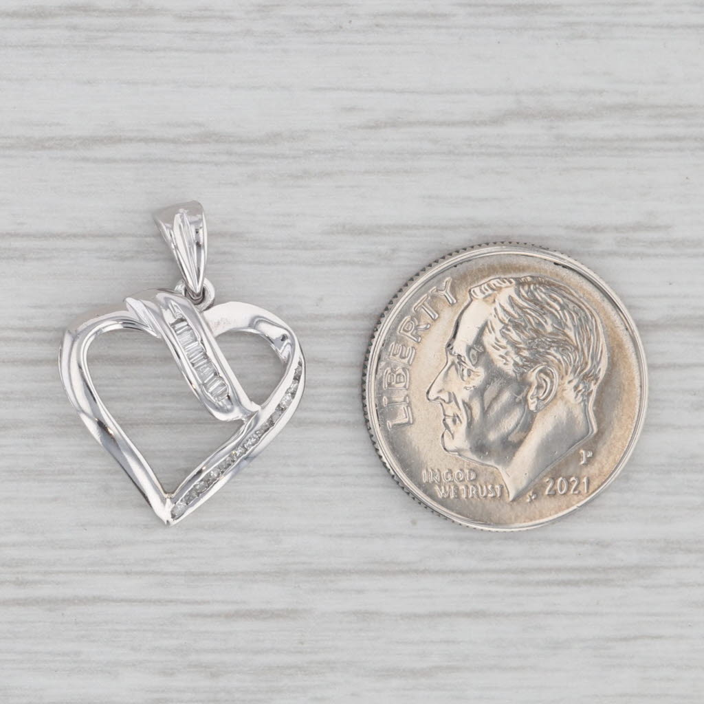 Gray Diamond Open Heart Pendant 10k White Gold Small Drop
