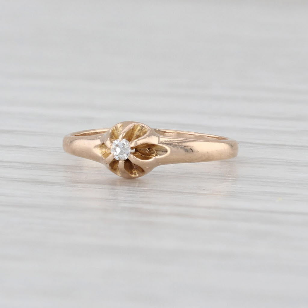 Vintage Ostby Barton Diamond Solitaire Ring 14k Yellow Gold Small Baby Size