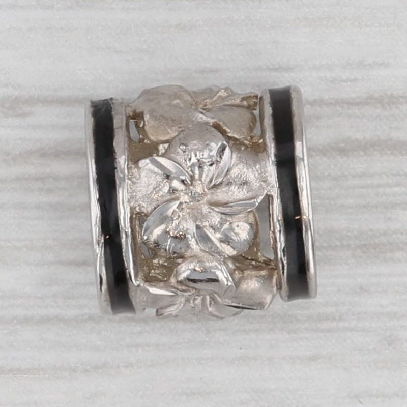 Gray Flower Bead Slide Charm Pendant 14k White Gold Enamel