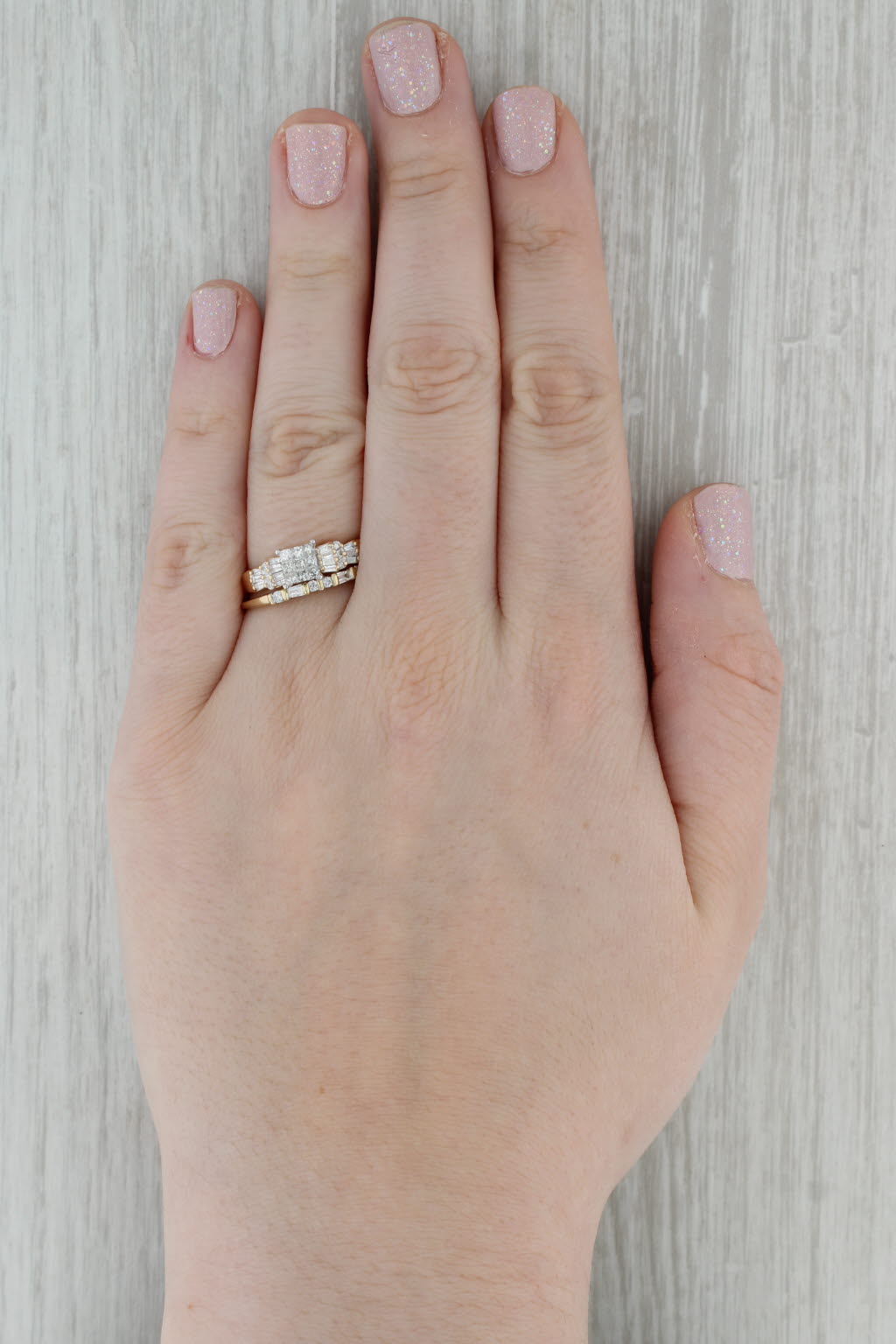 Dark Gray 0.51ctw Engagement Ring Wedding Band Bridal Set 14k Yellow Gold Size 8.75