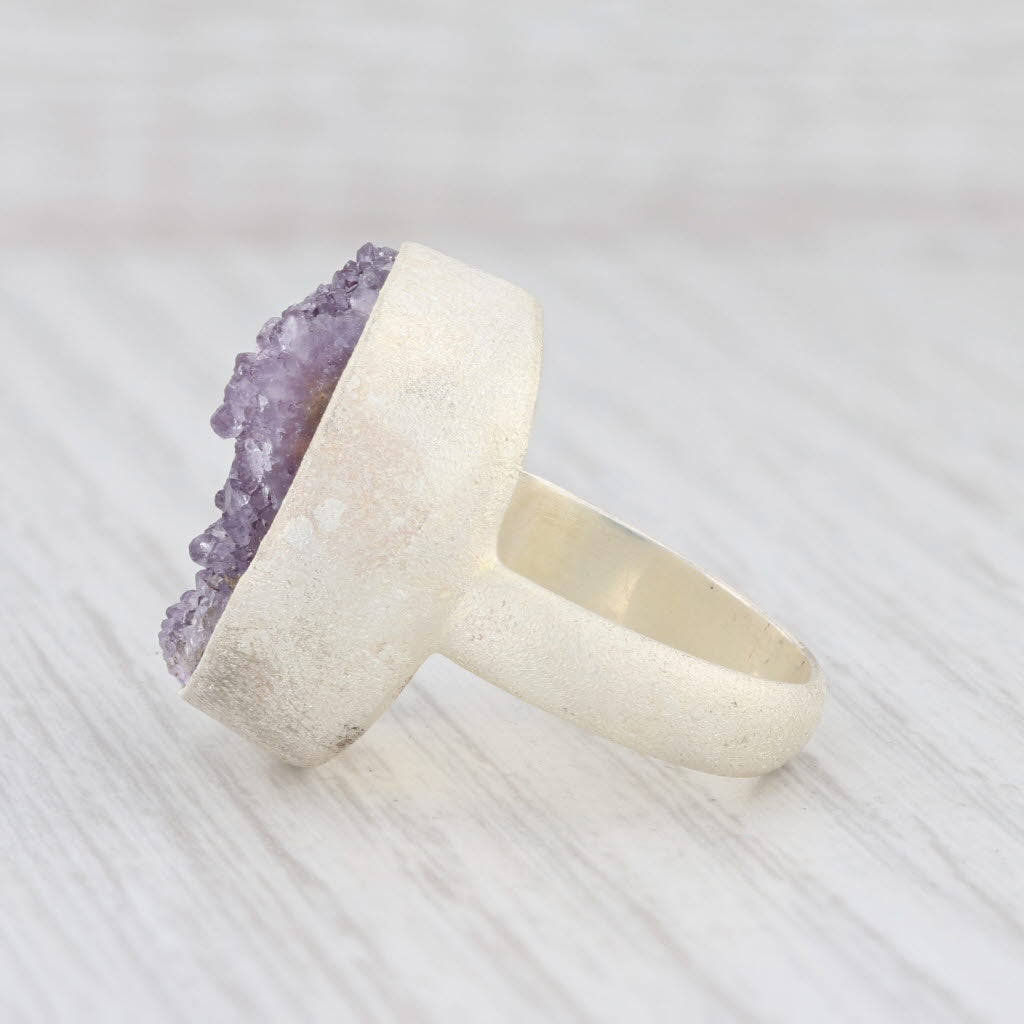 New Nina Wynn Amethyst Druzy Ring Sterling Silver Size 7.25 Statement