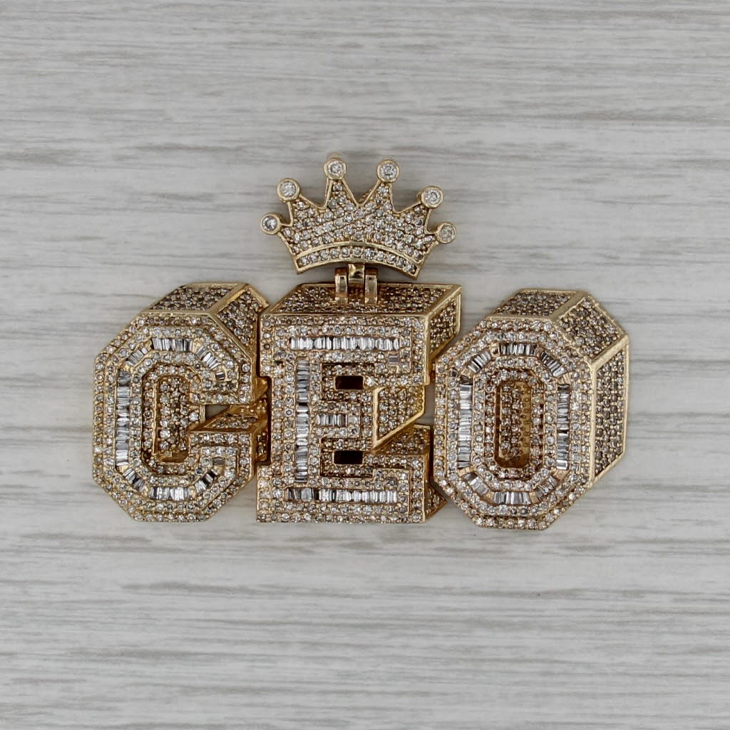 4.08ctw Diamond Crowned CEO Pendant 10k Yellow Gold Box Statement