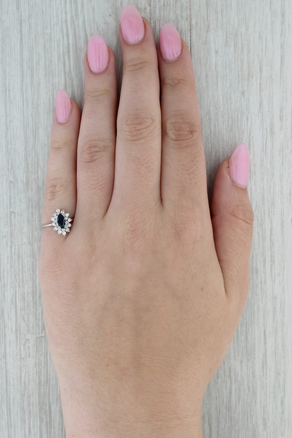 Dark Gray 0.80ctw Marquise Blue Sapphire Diamond Halo Ring 14k Gold Size 6.5 Engagement
