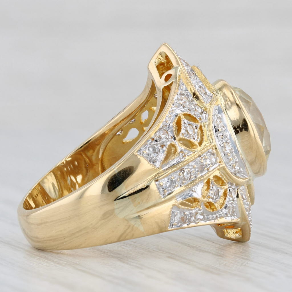 Light Gray Lab Created Yellow Sapphire Diamond Cocktail Ring 18k Yellow Gold Size 6.75
