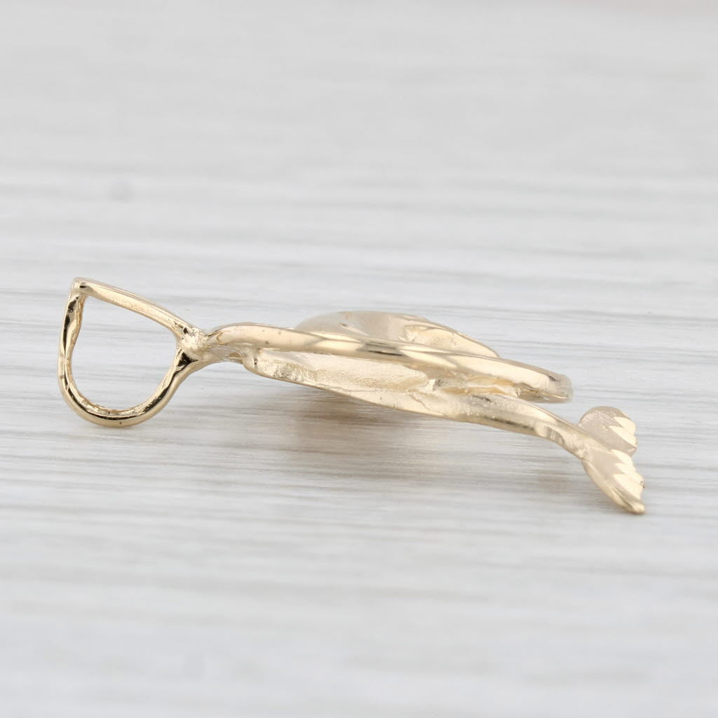 Light Gray Dolphin Hoop Pendant 14k Yellow Gold Nautical Jewelry