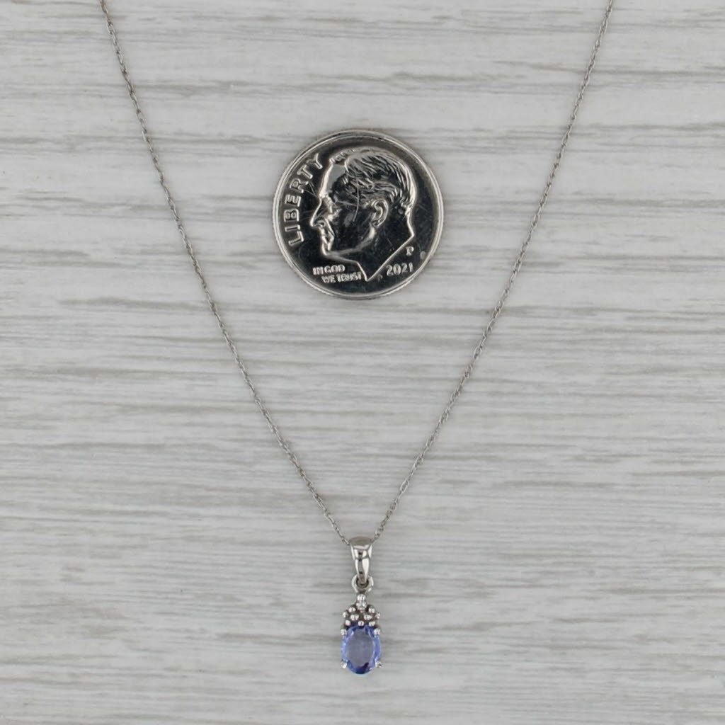 0.23ct Pear Tanzanite Diamond Pendant Necklace 10k White Gold 18" Rope Chain
