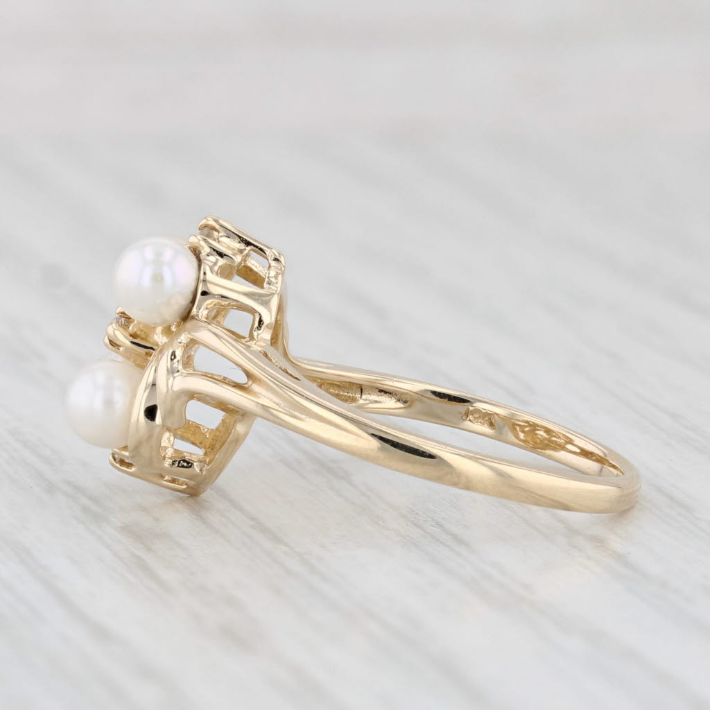 Light Gray Cultured Pearl Diamond Cluster Ring 10k Yellow Gold Size 6