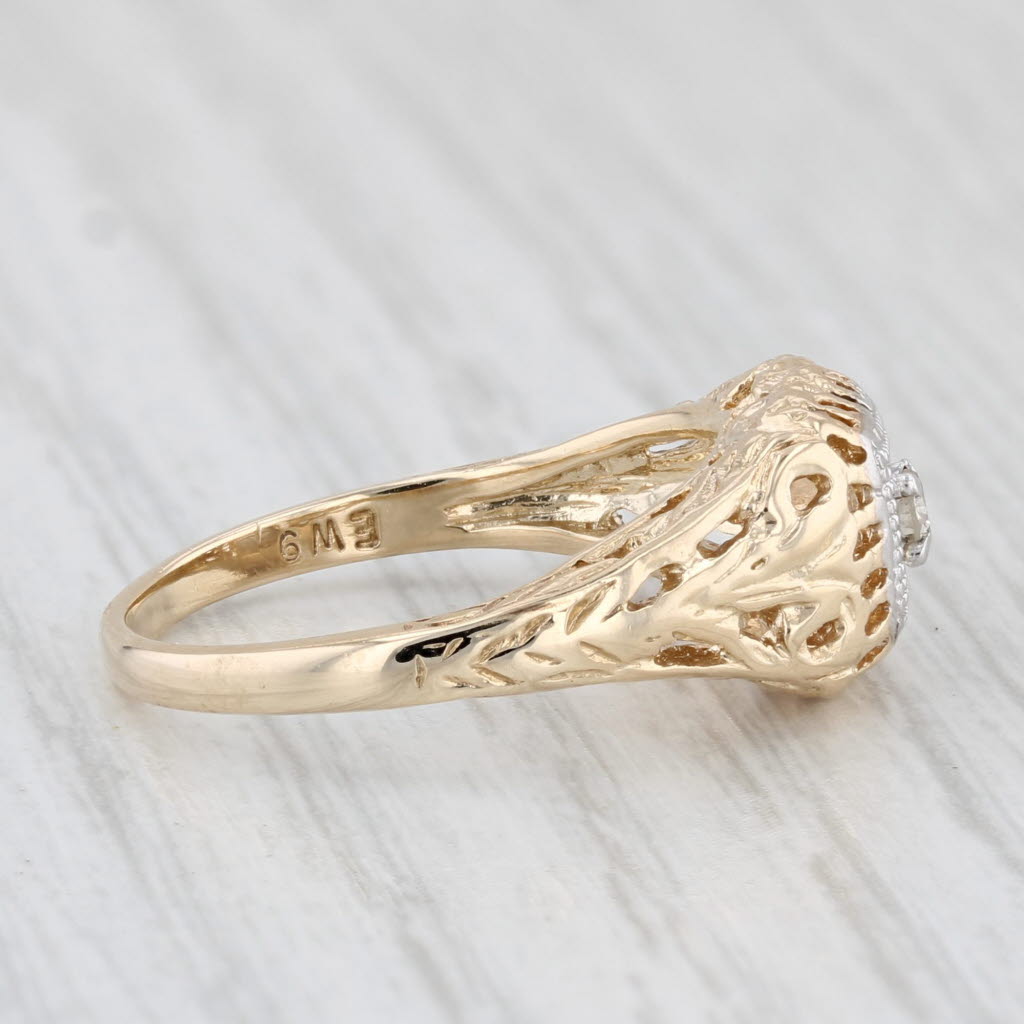 Light Gray Diamond Solitaire Ring 10k Gold Vintage Filigree Size 6.25