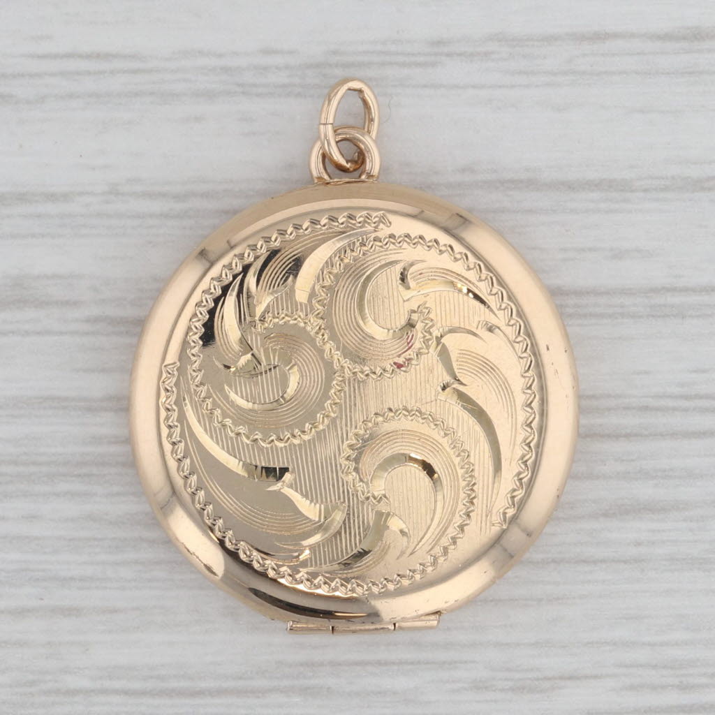 Vintage Floral Picture Locket Pendant 13k Yellow Gold Opens Engravable