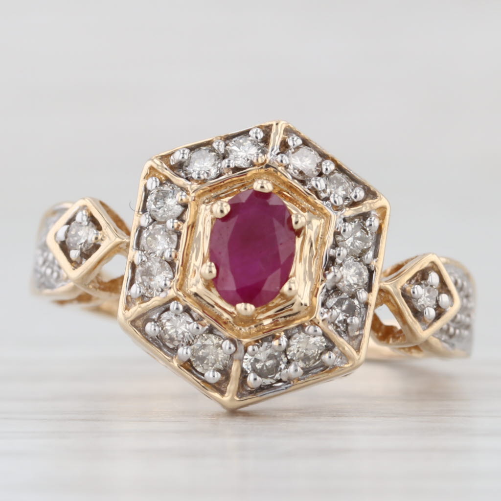 0.83ctw Ruby Diamond Halo Ring 14k Yellow Gold Size 7.25