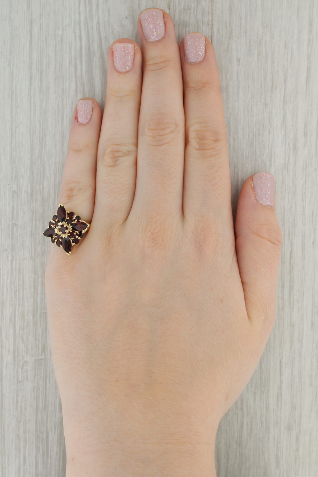 Dark Gray 4.60ctw Garnet Flower Cluster Cocktail Ring 10k Yellow Gold Size 7.25
