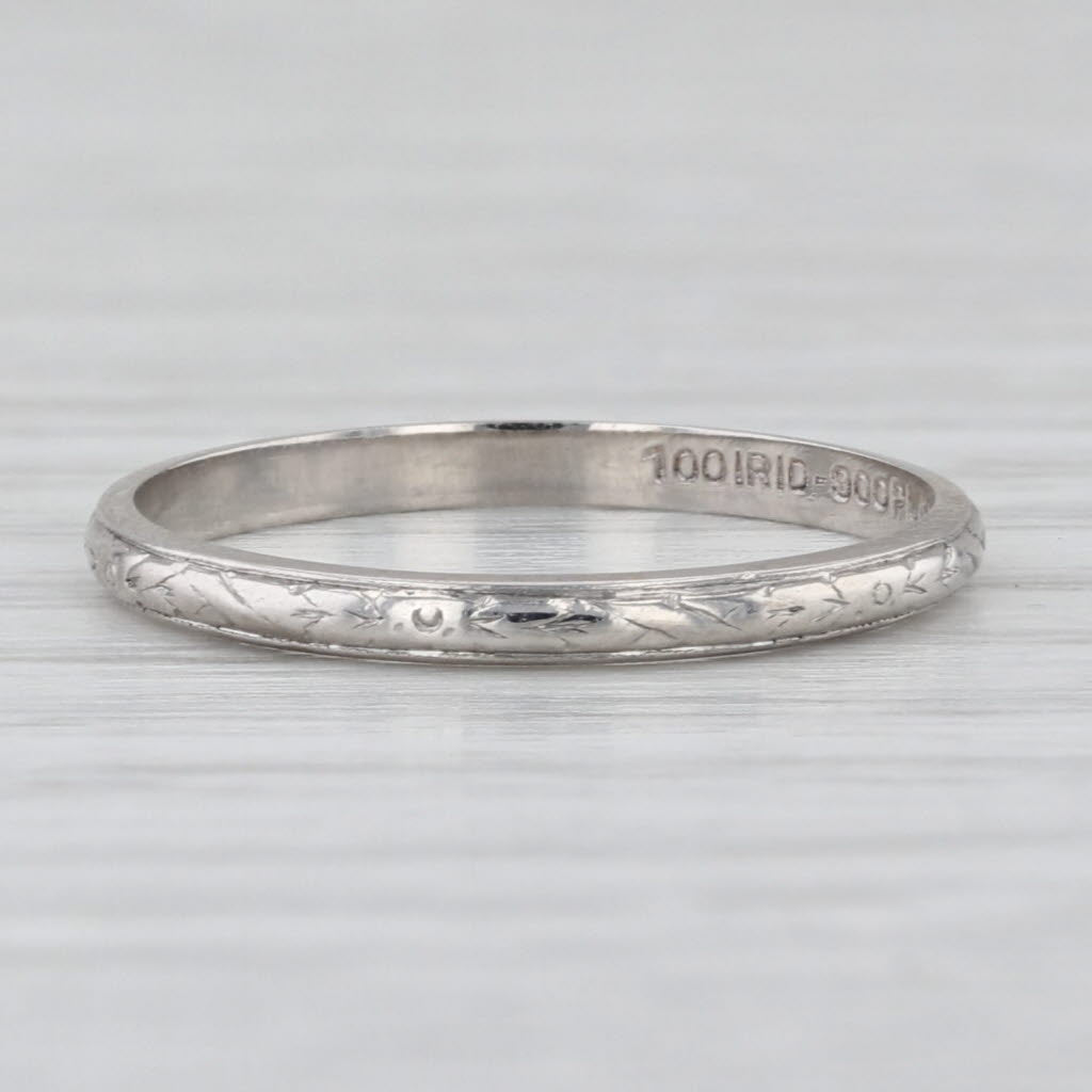 Art Deco Floral Etched Wedding Band Platinum Ring Size 5.5 Stackable