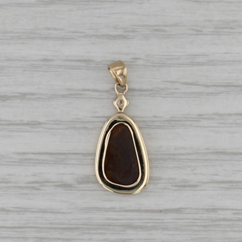 Blue Green Opal Diamond Pendant 14k Yellow Gold Doublet Drop