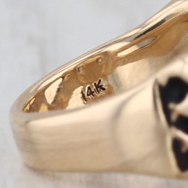 Gothic Biker Skull Ring Cubic Zirconia 14k Yellow Gold Size 6.5