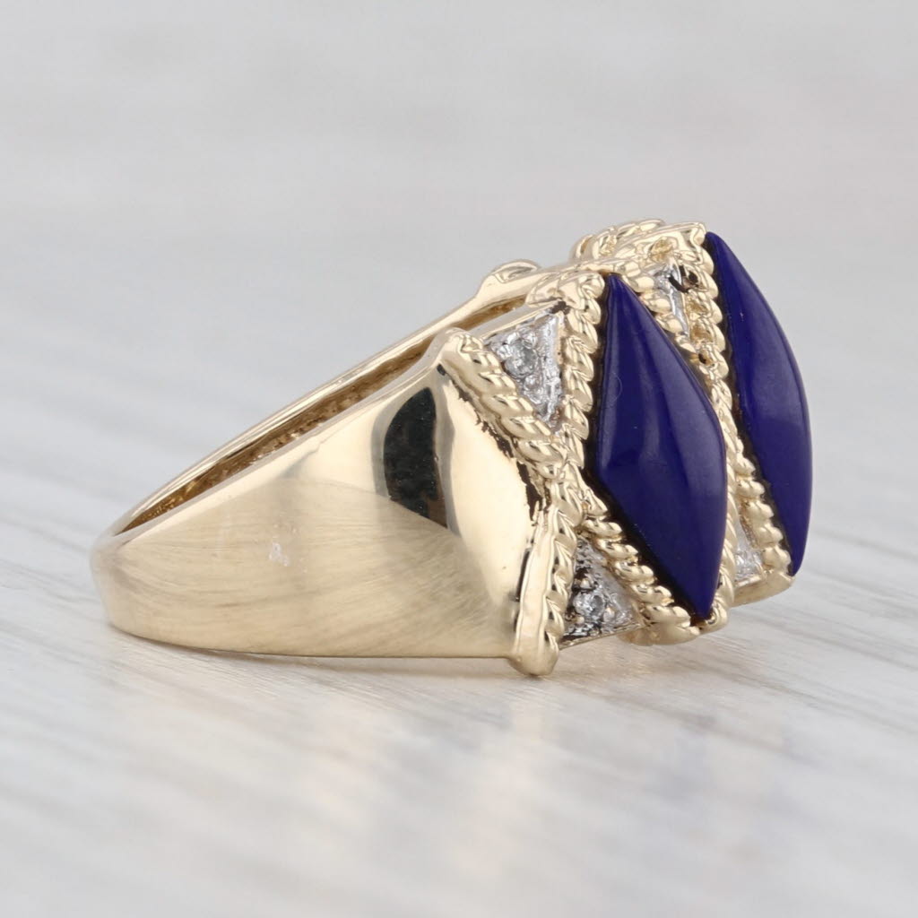 Light Gray Blue Lapis Lazuli Diamond Ring 14k Yellow Gold Size 6.25 Statement